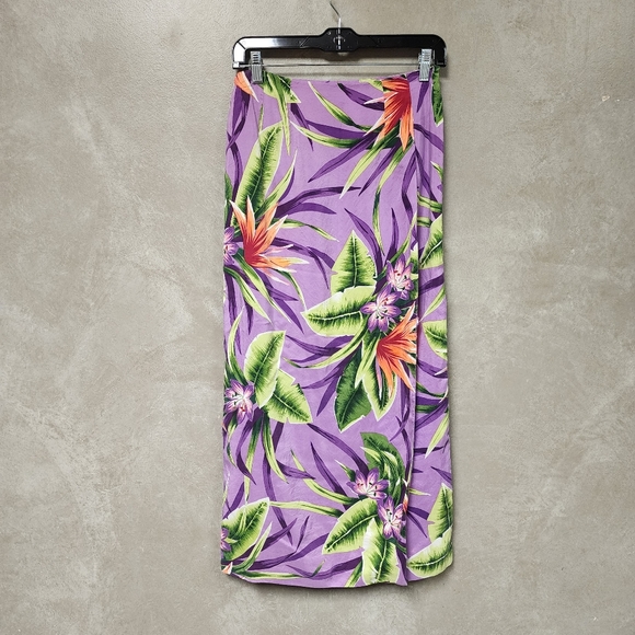 Women's 100% Silk Bold Floral Print Faux Wrap Skirt Size 4 - Picture 3 of 11